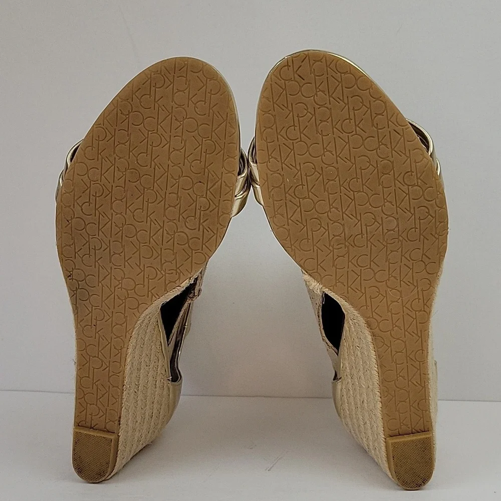 Calvin Klein Callista Espadrille Wedge Sandals Gold Suze 7.5