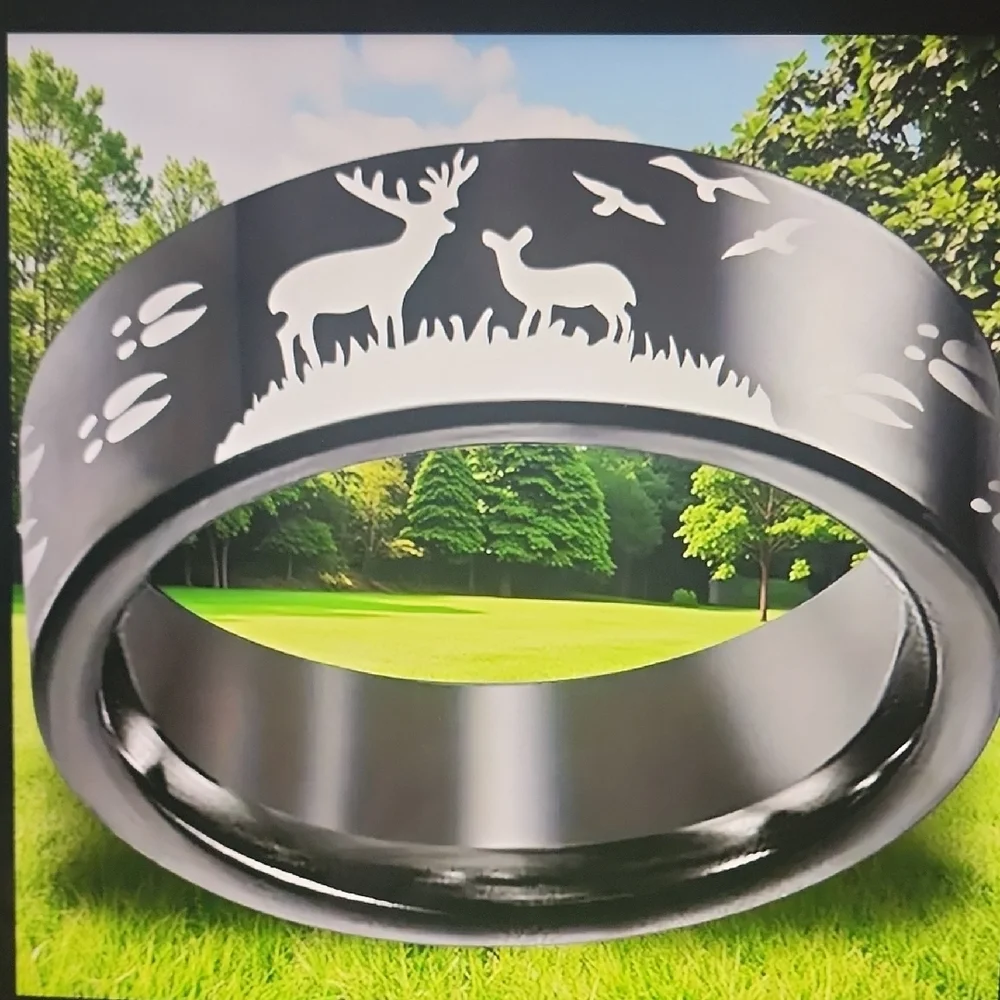 Black Stainless Deer Ring 🦌