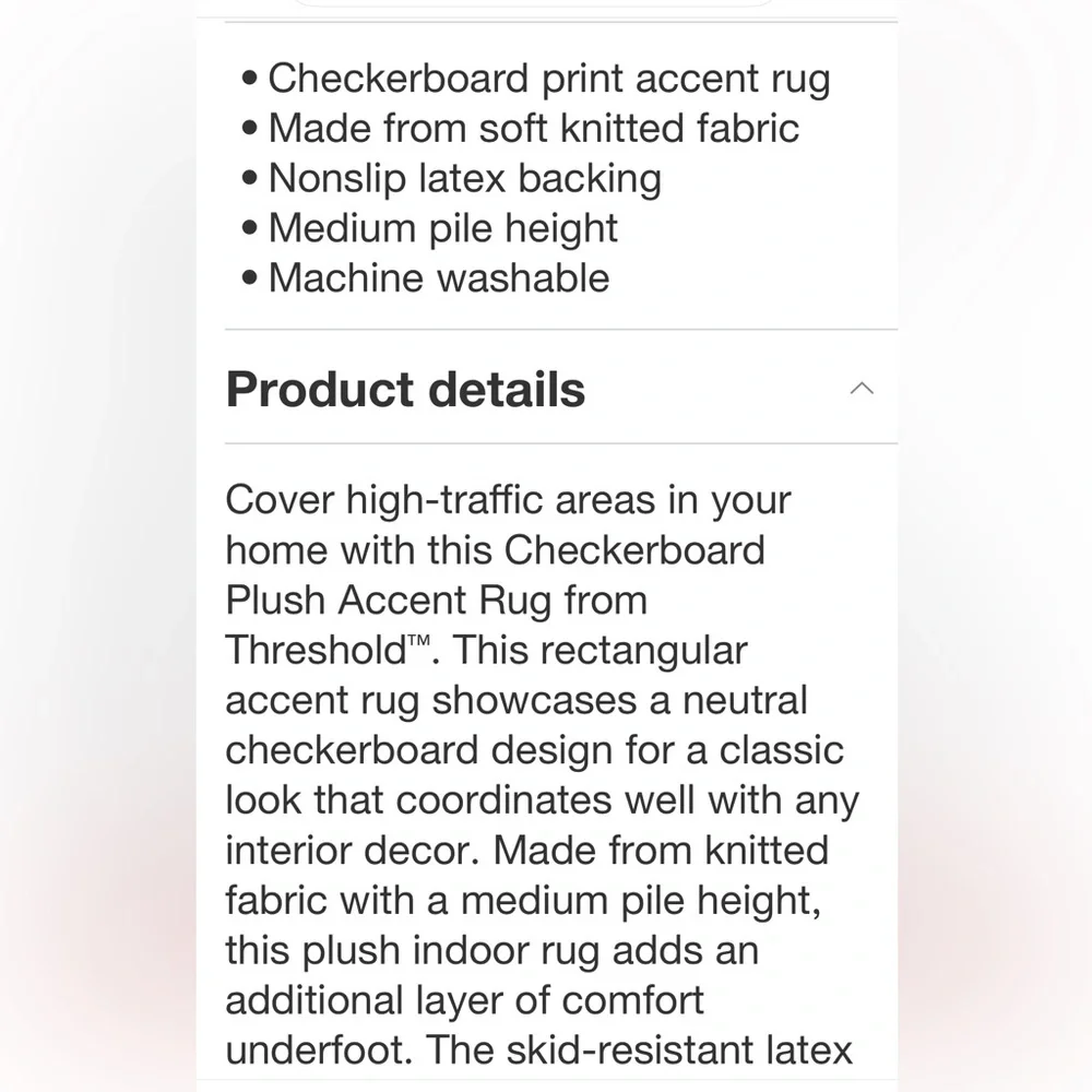 THRESHOLD NWT washable checkerboard plush accent rug -gray/cream -2’6”x4’