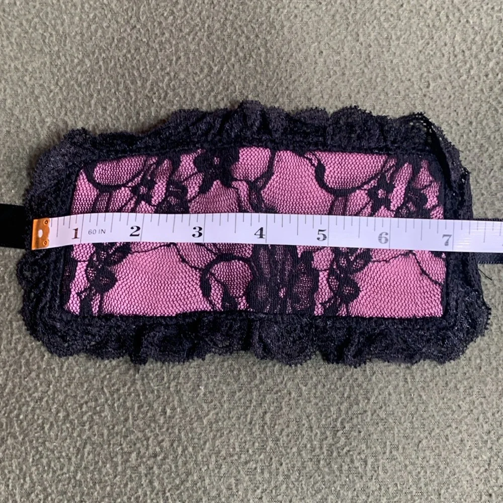 New set of 3 pink and black lace blindfolds. Never used. See pictures for size.