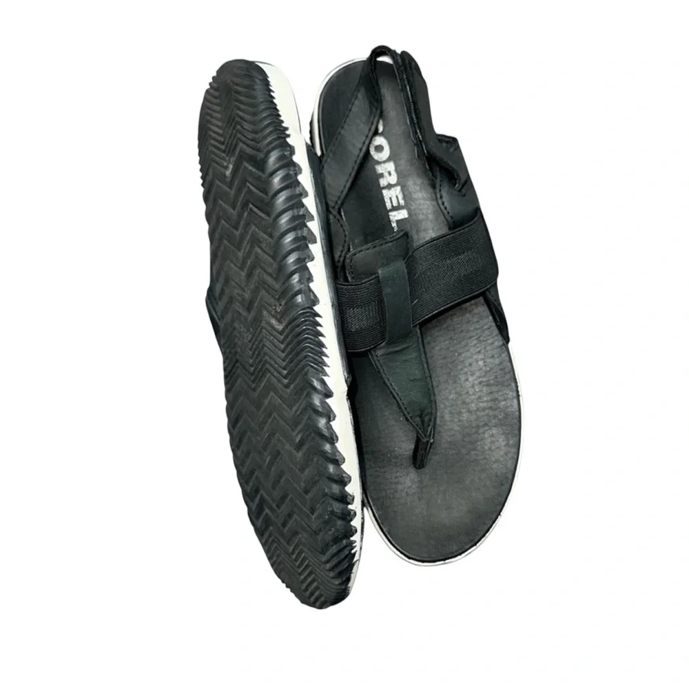 Sorel Black Leather Slingback Thong Sandals