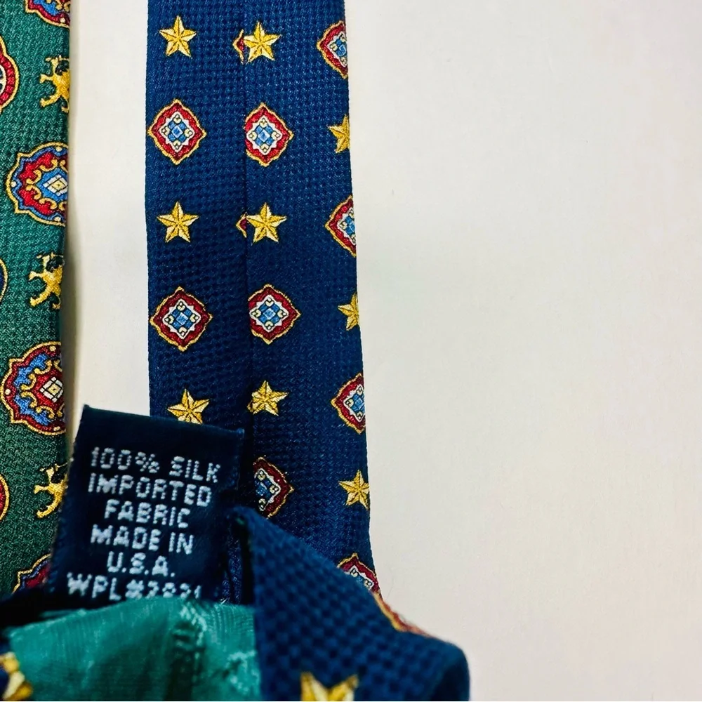 Tommy Hilfiger Two-Tone Geometric Patterned Classic Silk Tie, 4” Green & Blue