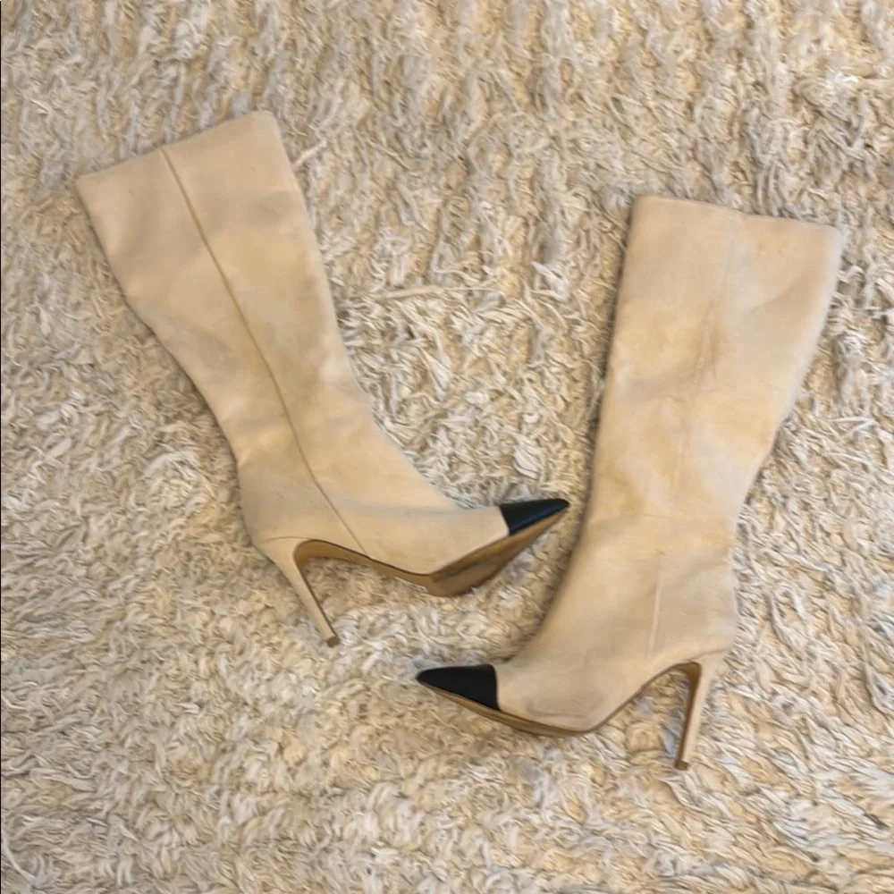 Express Cream and Black Boots with Stiletto Heel