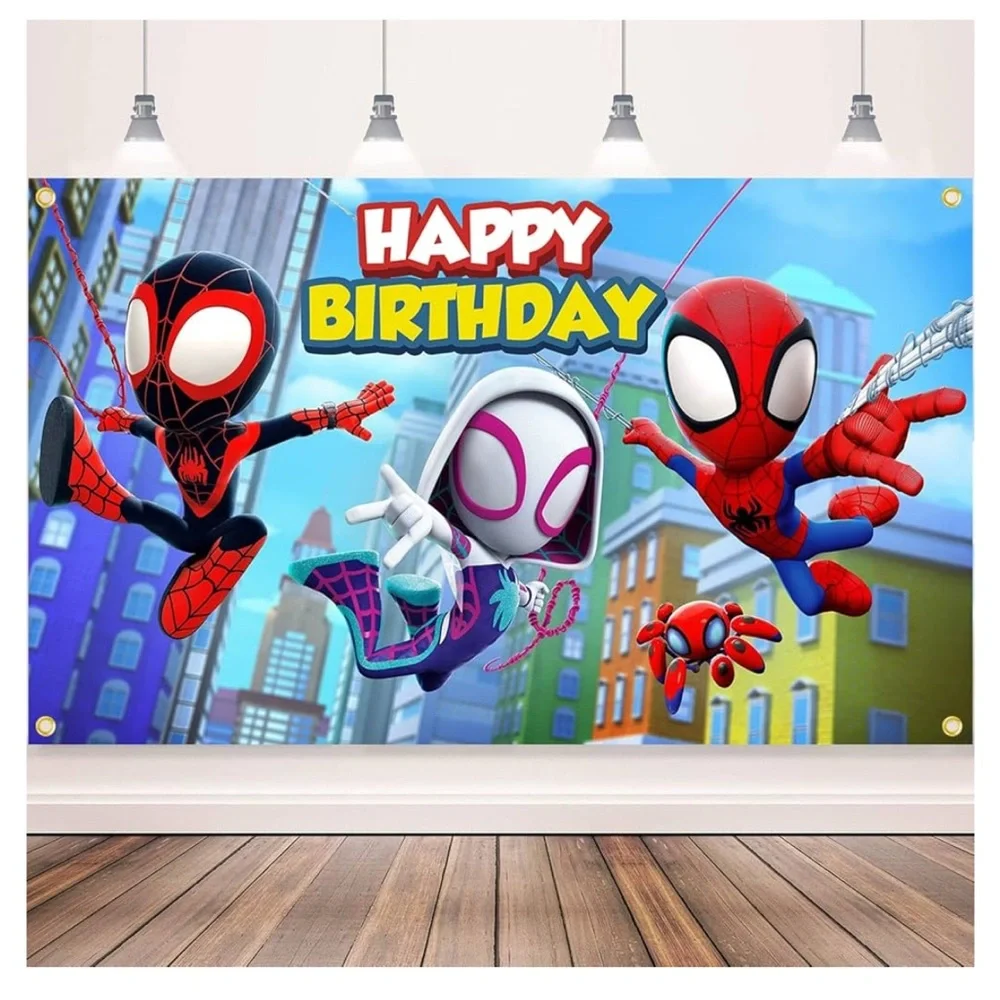 Spidey and friends happy birthday backdrop, 3 x 5 , for a boys or girls Spidey