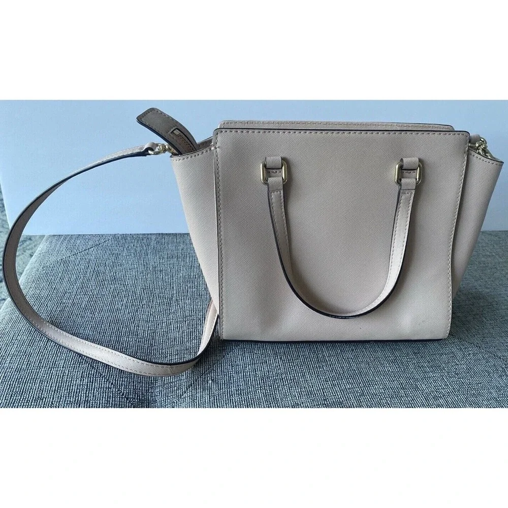 Kate Spade NY small Hadlee Laurel way Jeweled Saffiano Leather Tote Warm Vellum