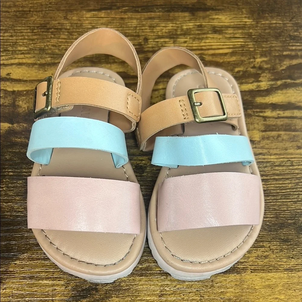Kids Sandals with Adjustable Straps - Tan, Blue, and Pink