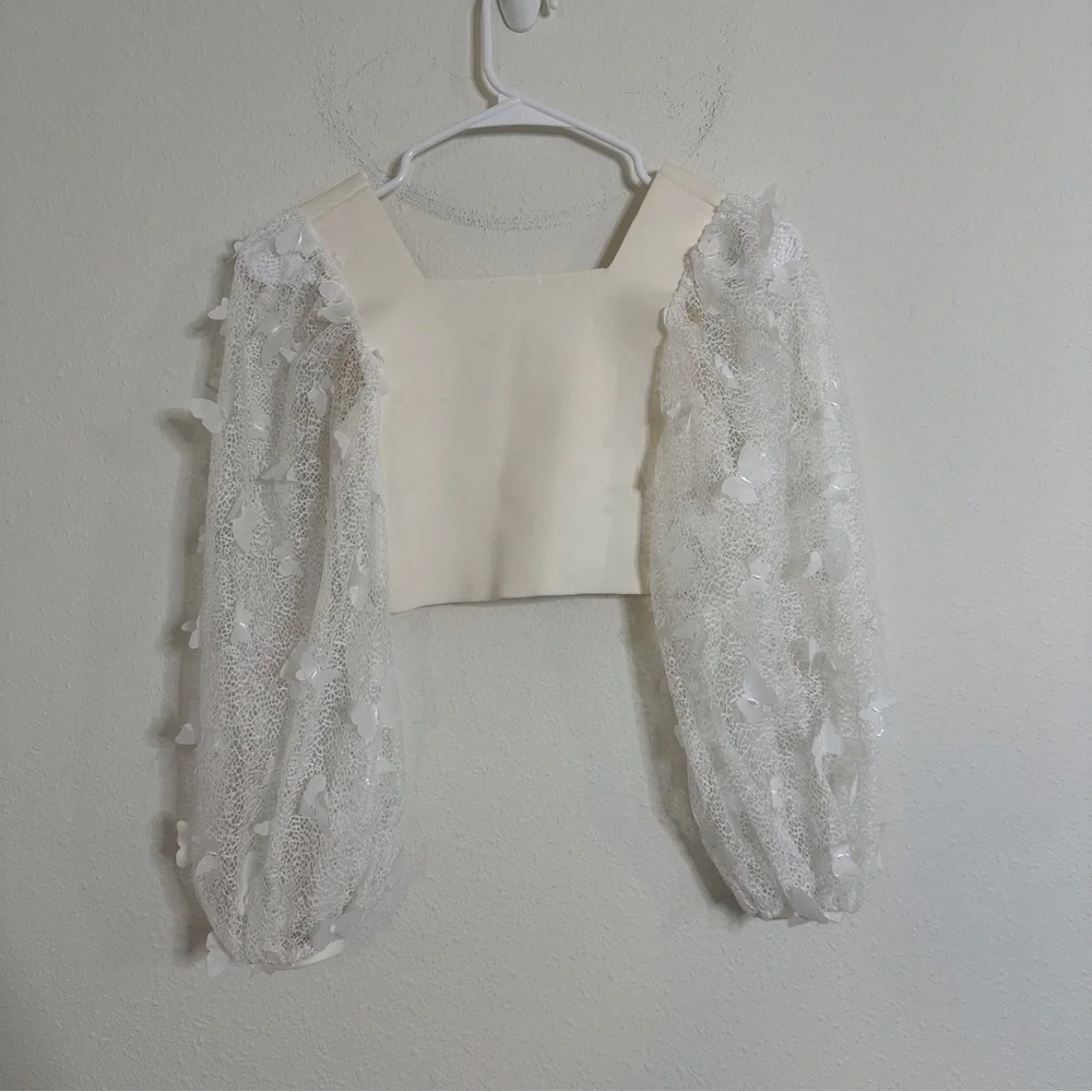 Free people white flutter long sleeve crop top