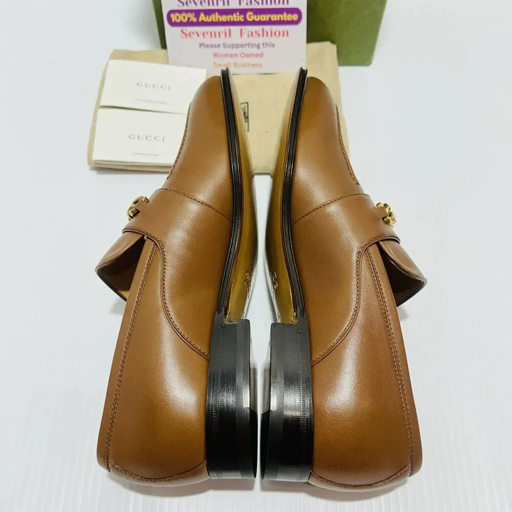Gucci Chain Interlocking GG 9.5/ US 10 Loafer Brown Italian Leather Shoe NIB