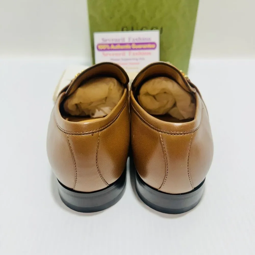 Gucci Chain Interlocking GG 9.5/ US 10 Loafer Brown Italian Leather Shoe NIB