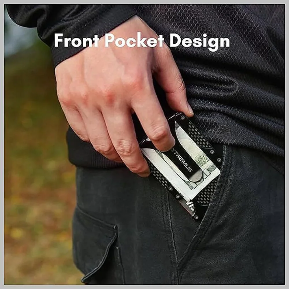 Mens Wallet, Slim Tactical Wallet with Money Clip , Black