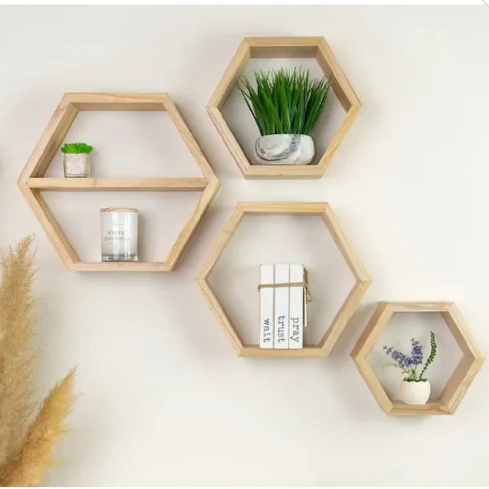 Hexagonal Wooden Wall Shelves
