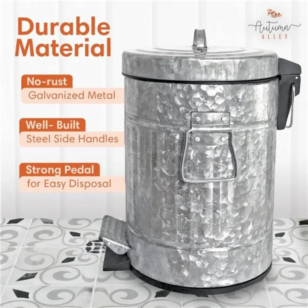 Rustic Farmhouse Bathroom Trash Can - Pet Proof Galvanized Trash Can with Lid
