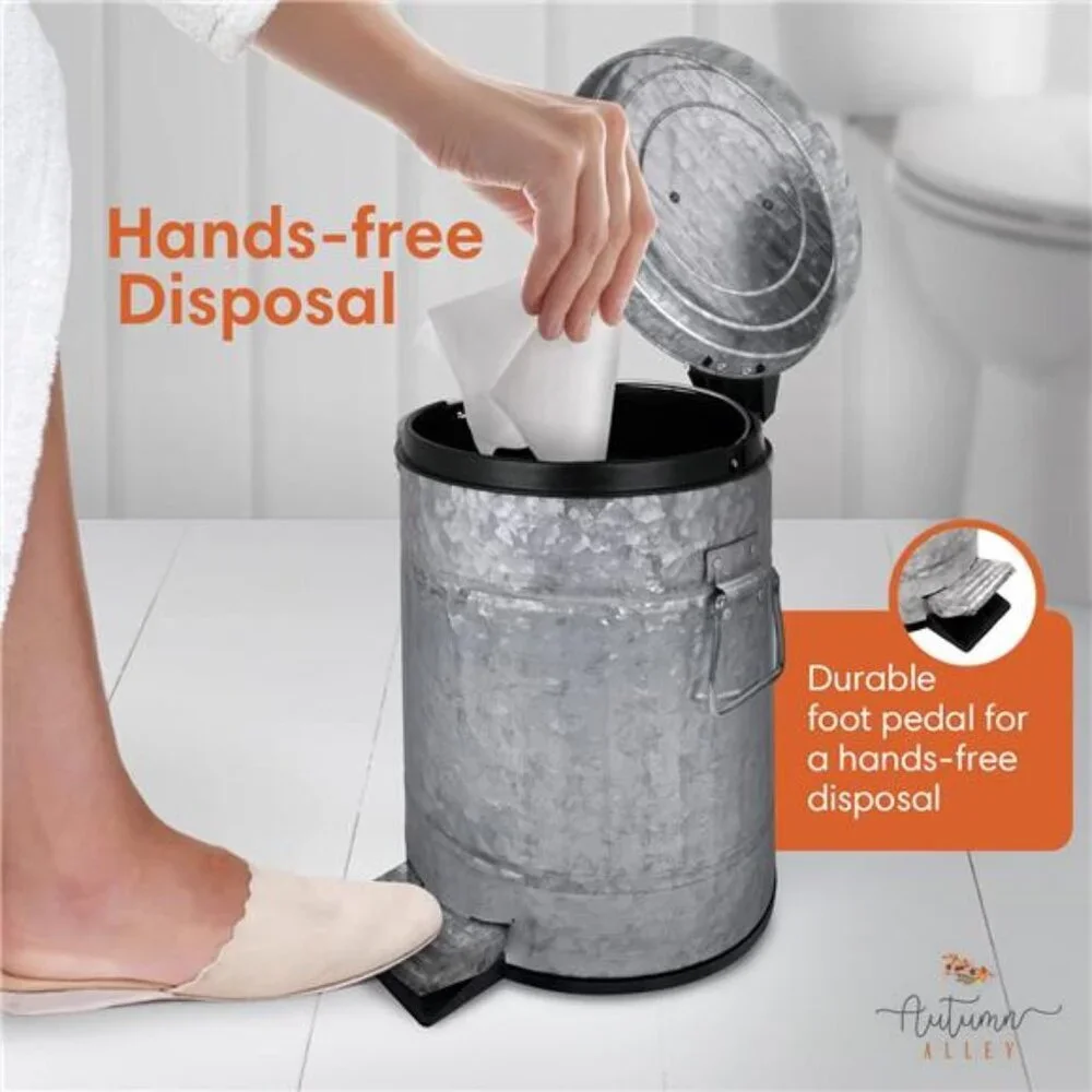 Rustic Farmhouse Bathroom Trash Can - Pet Proof Galvanized Trash Can with Lid