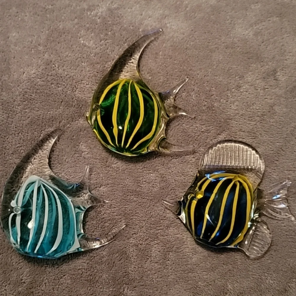 3 Colorful Glass Fish Ornaments