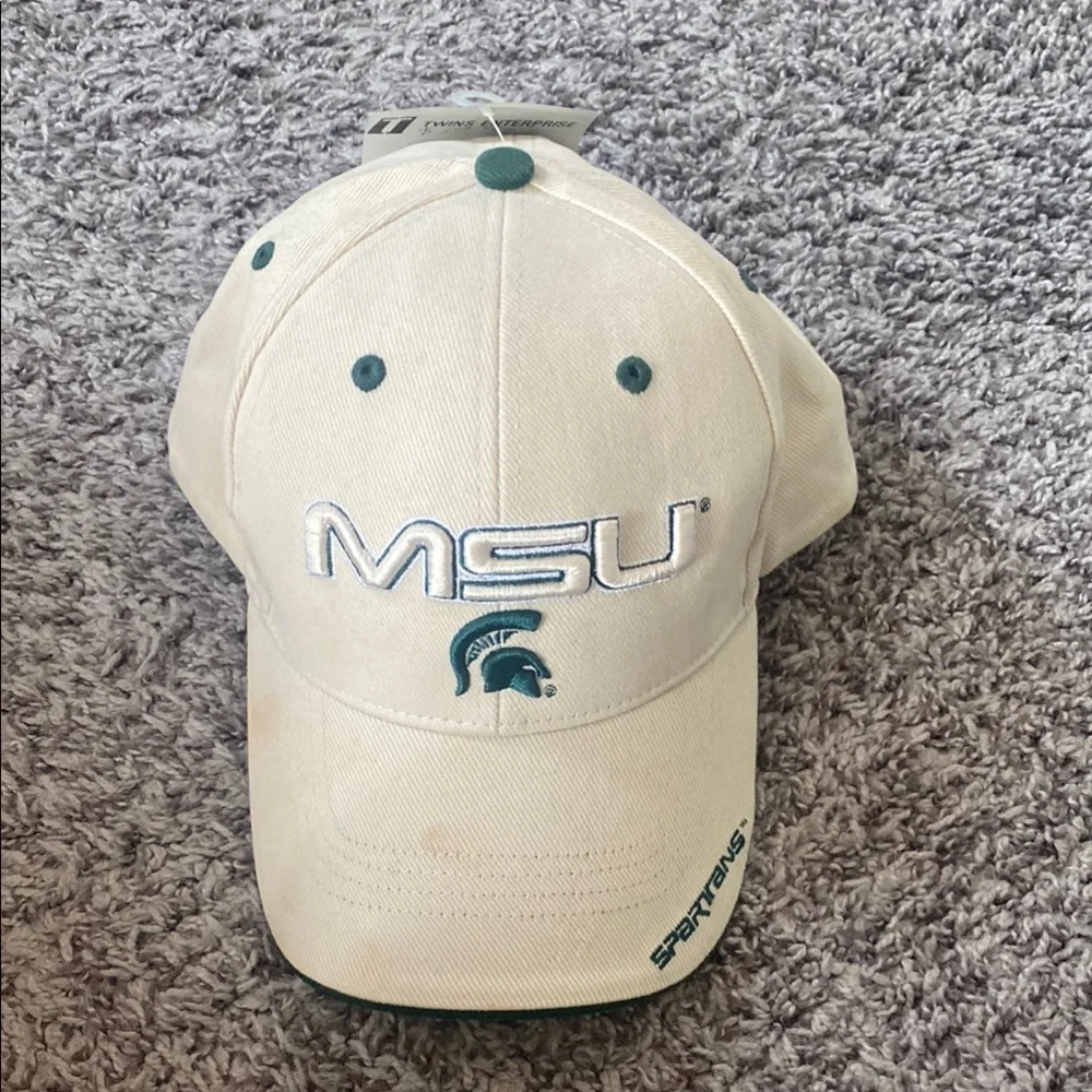Michigan State Spartans MSU Cream and Green Cap