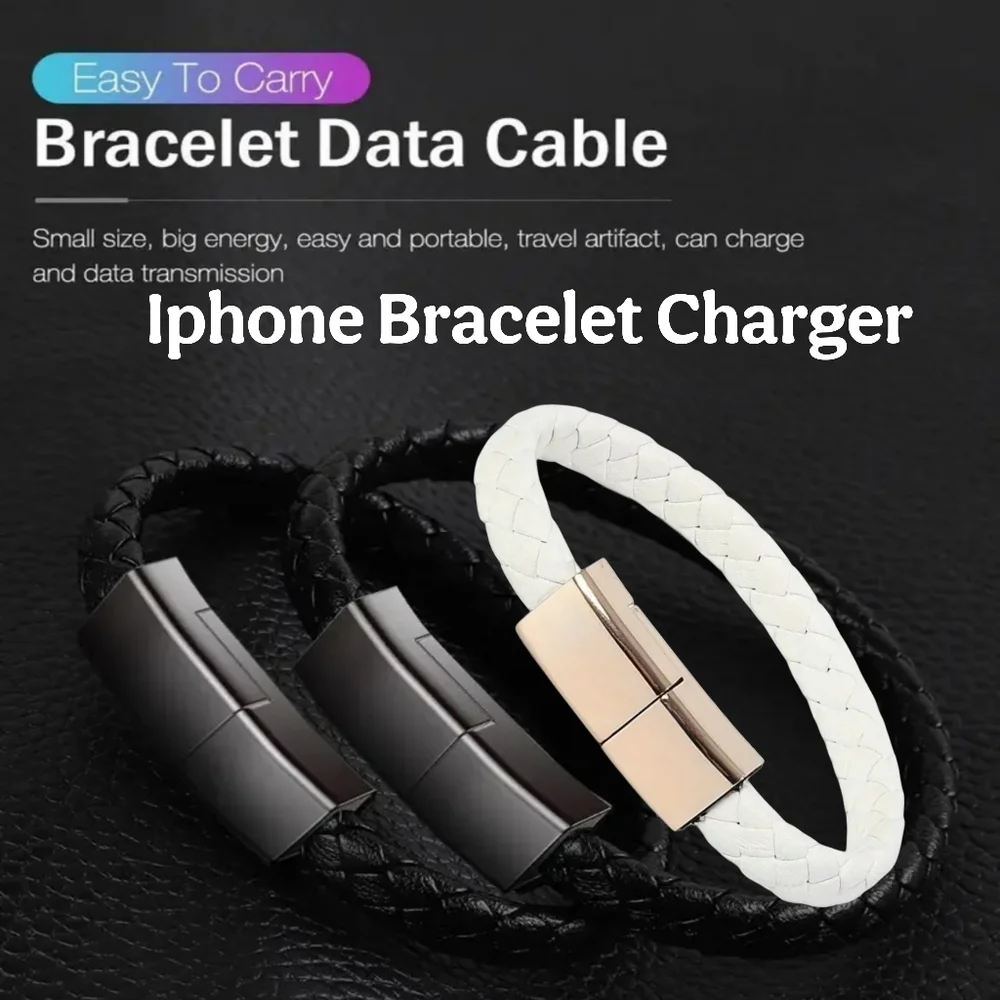 Black Or White Leather Bracelet IPhone Charger Phone Charger Bracelet Unisex