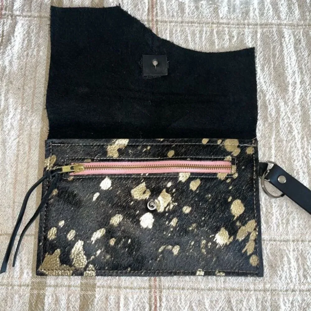 Buxiejo Leather Clutch Wallet Women's Black Gold