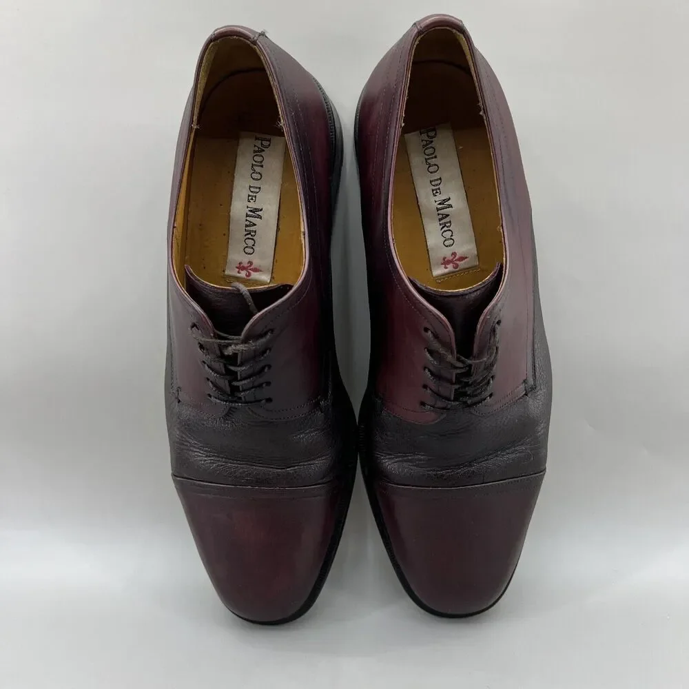Paolo De Marco Alberta Shoes Men Size 9.5 M Burgundy Leather Cap Toe Low Oxford