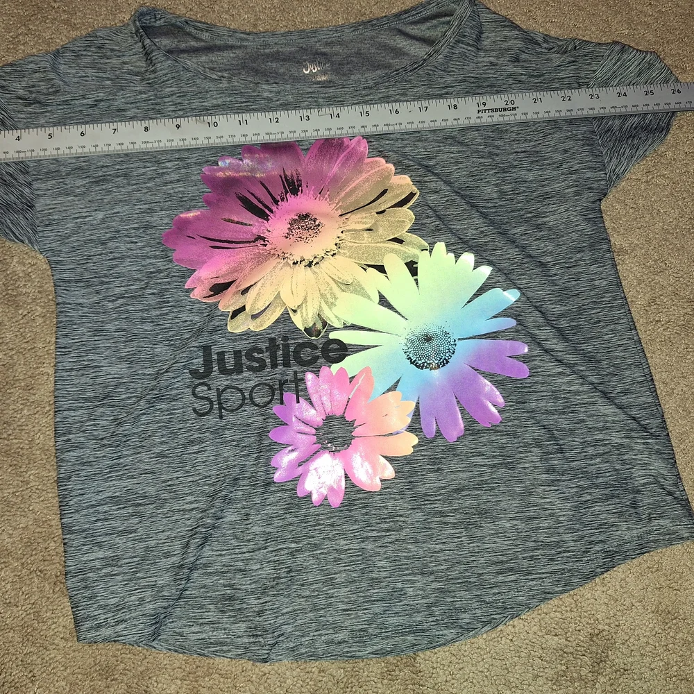 Justice Gray and Pink Floral Short Sleeve Tee/ Kids Large