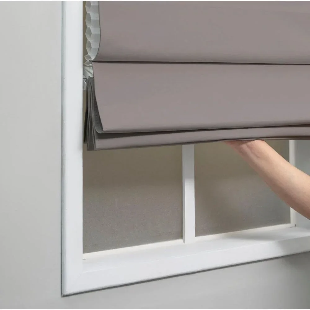 Real Simple Gray Cordless Blackout Energy-Efficient Cotton Roman Shade 32 in. W