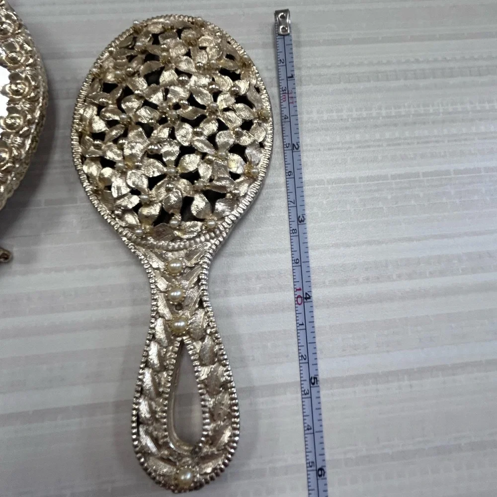 Vintage Sam Fink signed vanity lipstick holder and hand mirror 1950s