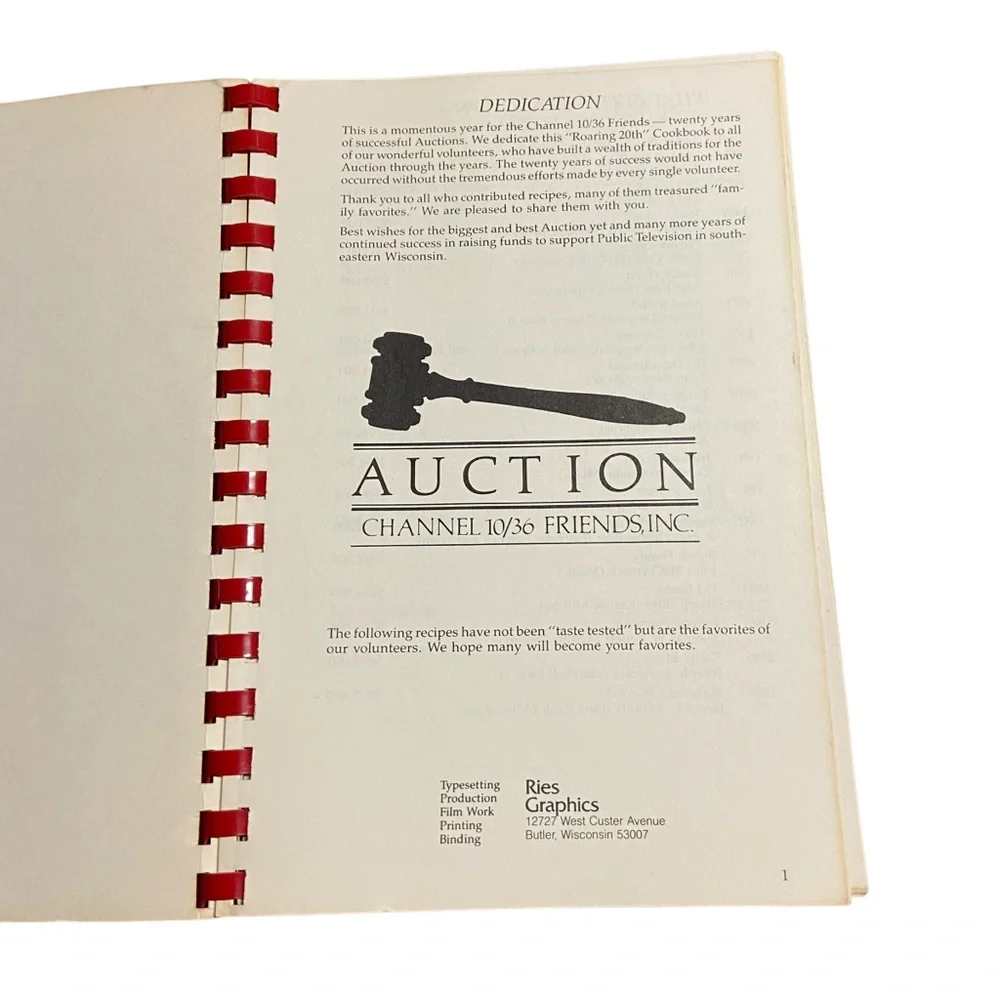 Vintage Spiral-Bound Cookbook Soft Cover The Roaring 20th Auction Recipe Book