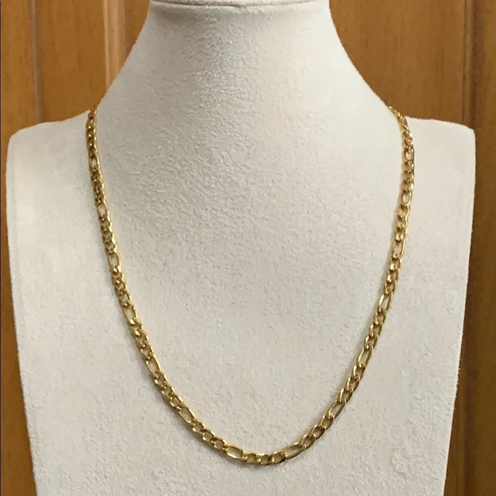 HZMAN 24K gold plated stainless steel figaro chain necklace