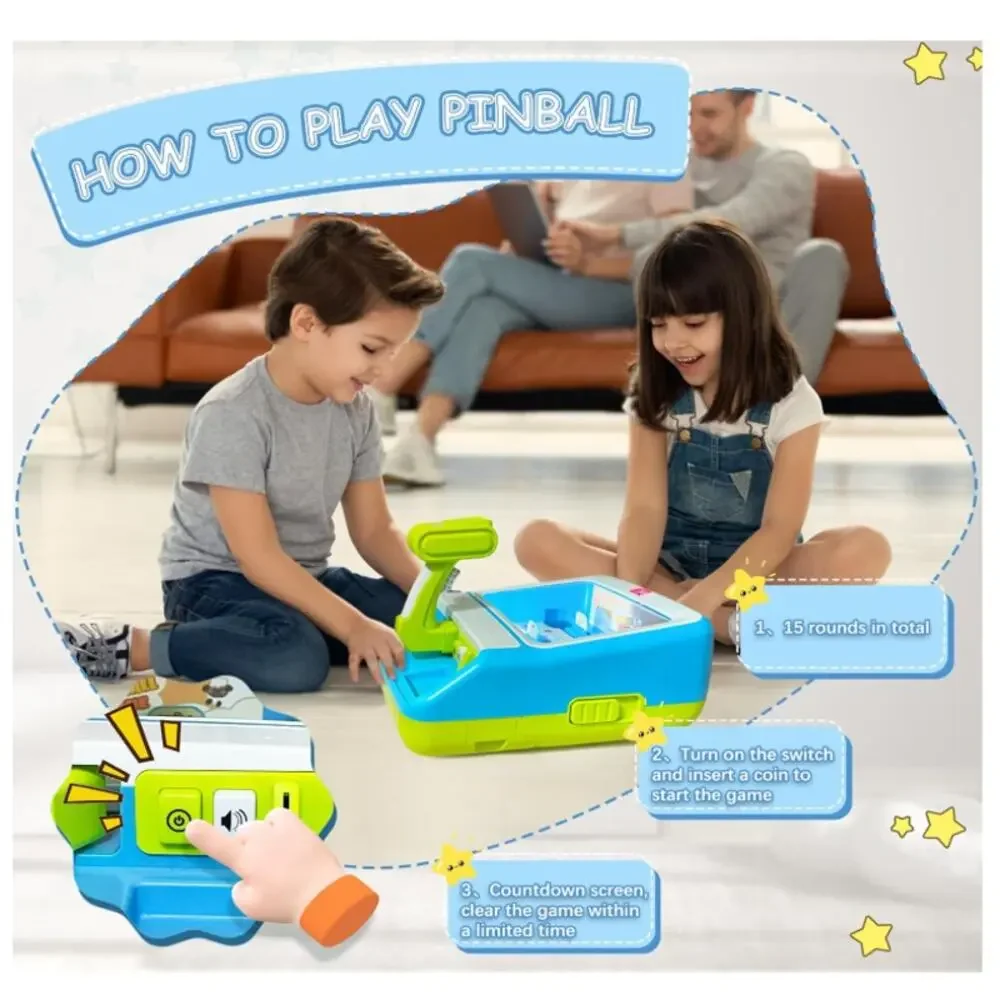 Pinball Machine for Kids, Interactive Electronic Toy40 Pinballs & 12 Coins