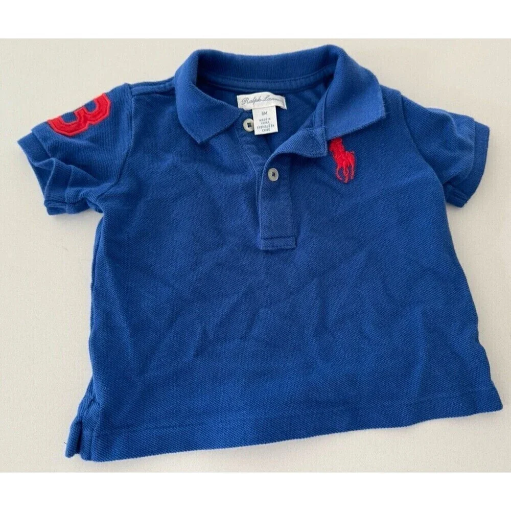 Ralph Lauren Blue Baby Boy Cotton Mesh Polo Shirt 6M