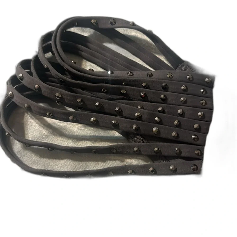 Skims rhinestone swim strappy bikini bottom in gunmetal size 2X