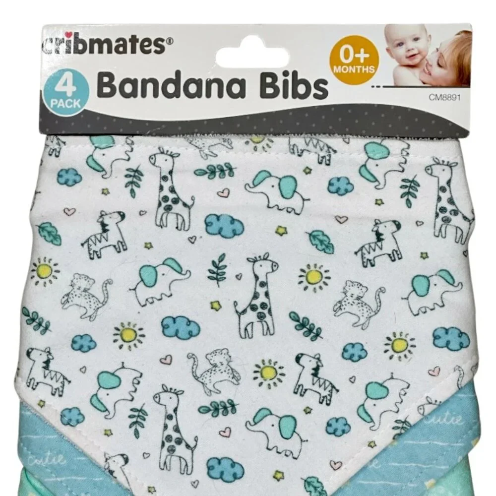 NEW Set of 4 Bandana Baby Drool Bibs Soft Cotton Polyester Blue Green Cribmates