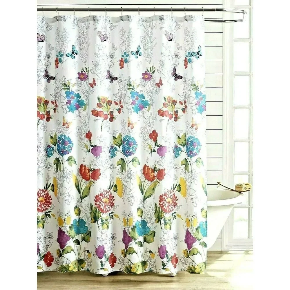 Pioneer Woman Blooming Bouquet Fabric Shower Curtain Floral Bath Embroidered NEW
