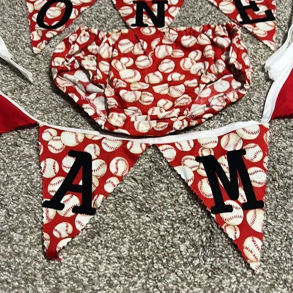 Baseball First Birthday Set ONE Banner Diaper Cover Cake Smash Boy