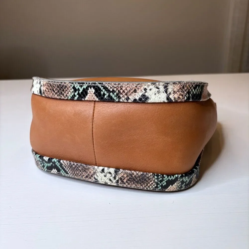 Madewell Brown Tan Leather Snakeskin Detail Double Handle‎ Satchel Crossbody Bag
