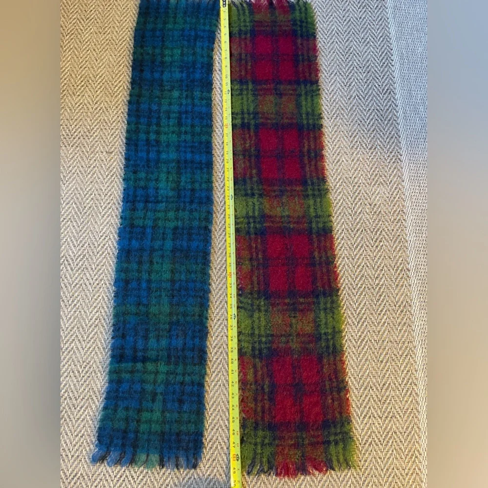 Pair of Vintage Heather Brae Made In Scotland Mohair/Wool Plaid Scarves