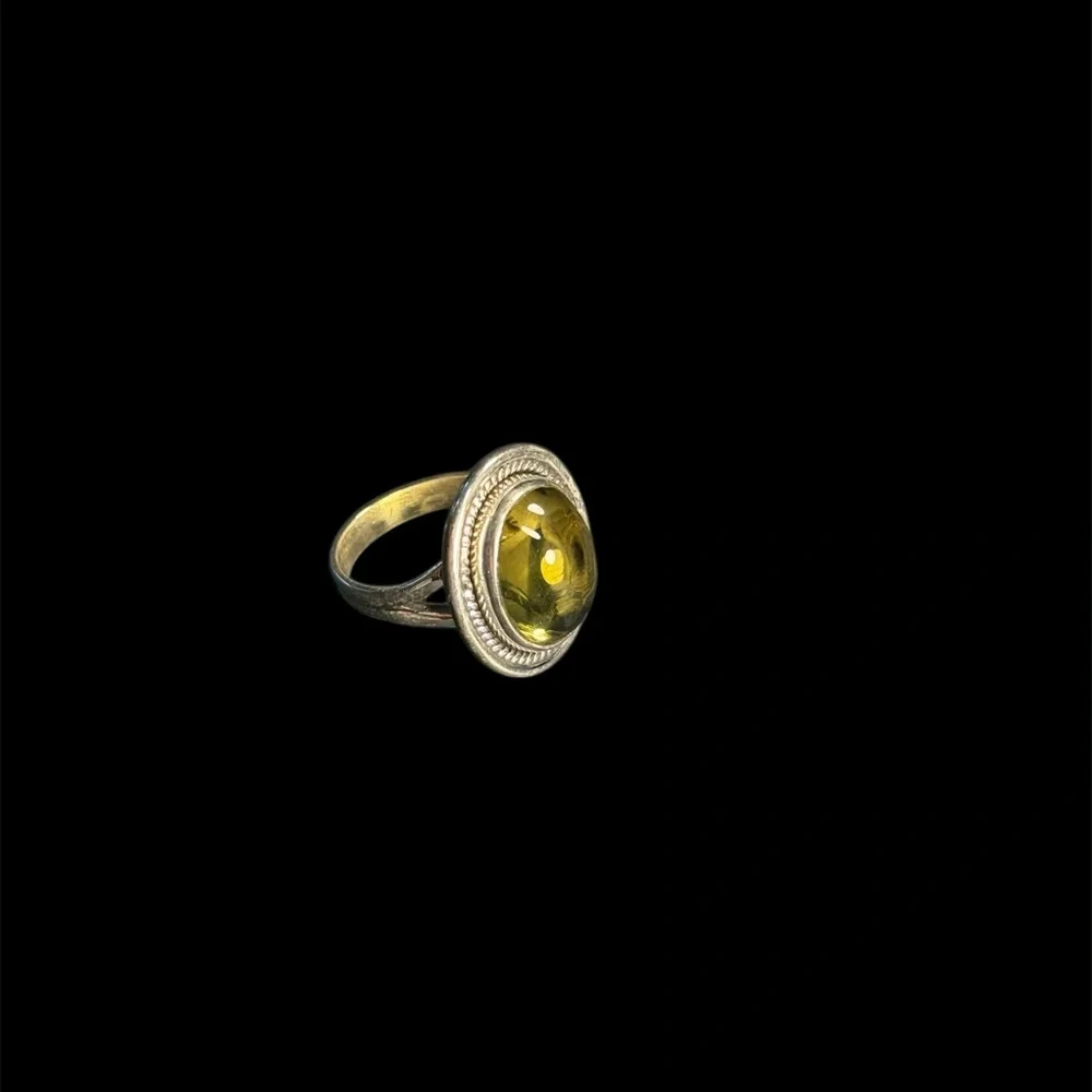 925 Sterling Silver Yellow Amber Gemstone Ring/size6.5
