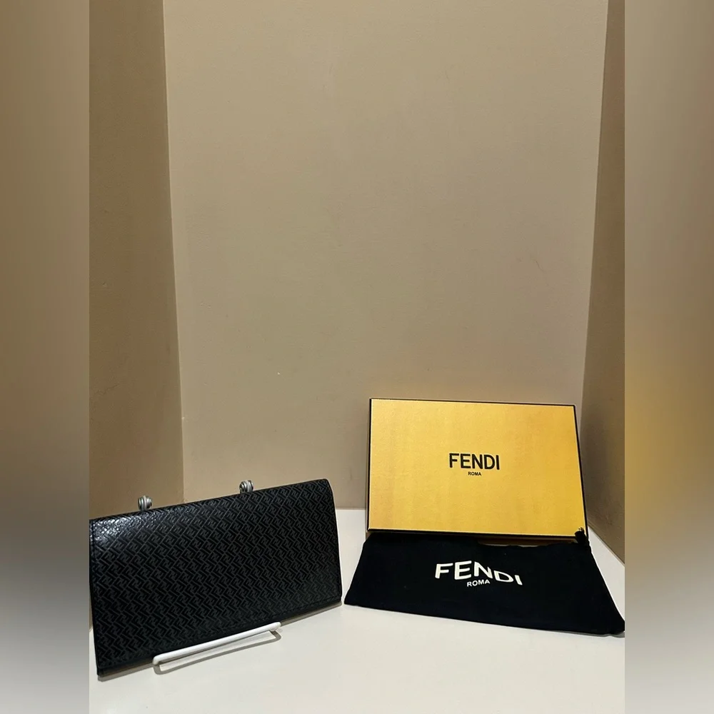 Fendi Vitello Grace Micro Zucca Pattern Men’s Long Wallet W/box & dustbag