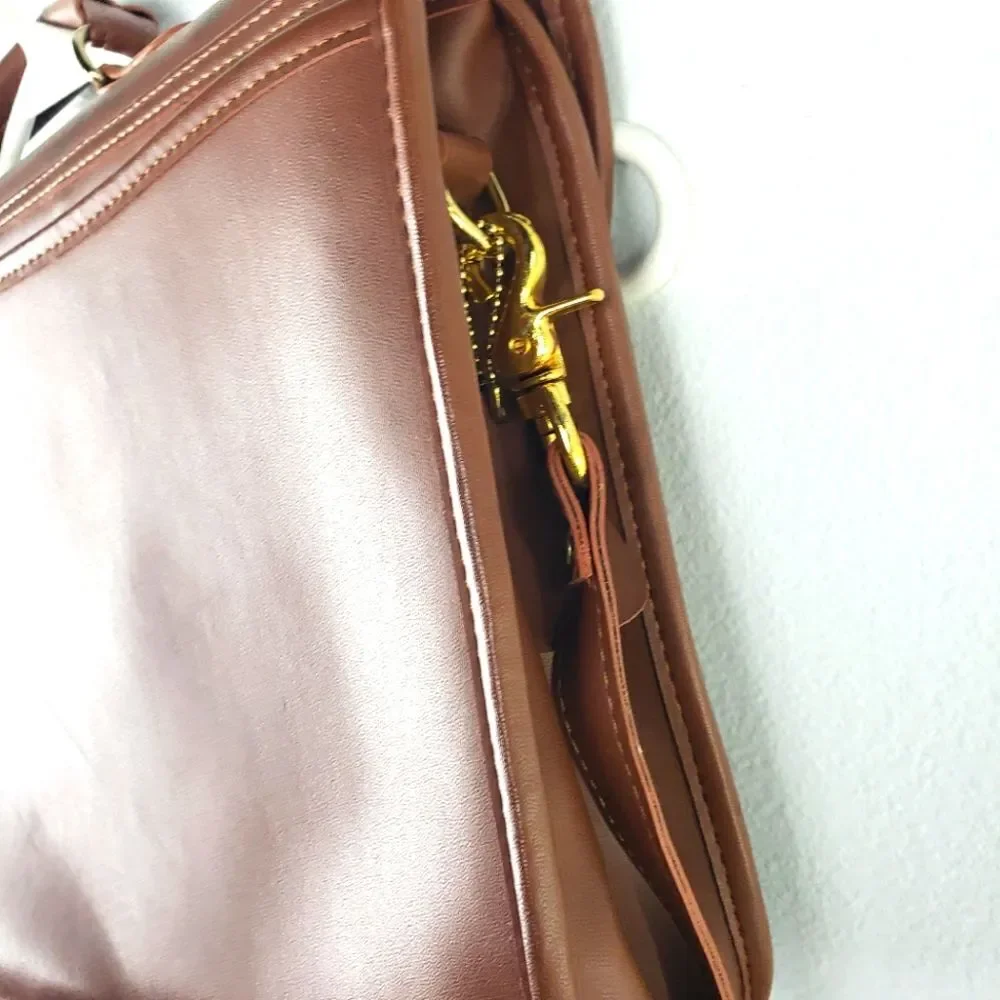 Unisex Brown Leather Clasp Closure Side Laptop Briefcase Bag Size Medium