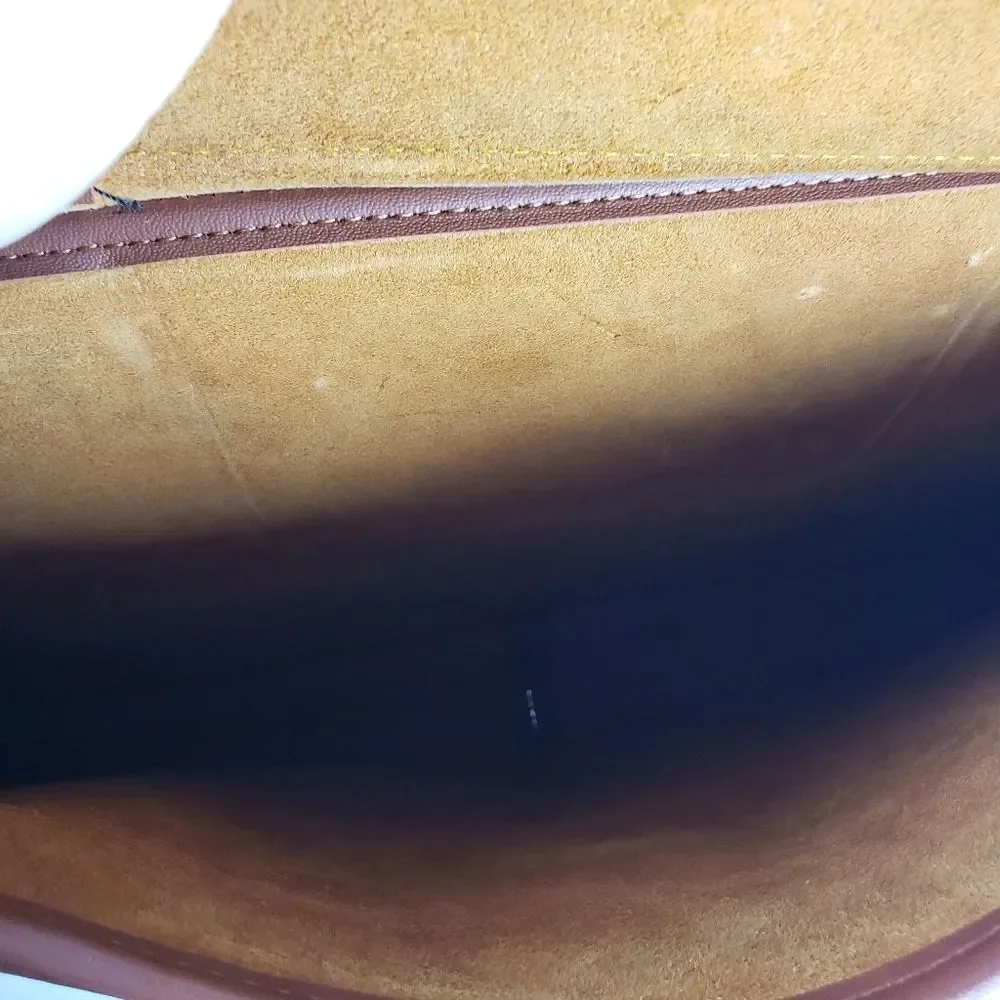Unisex Brown Leather Clasp Closure Side Laptop Briefcase Bag Size Medium