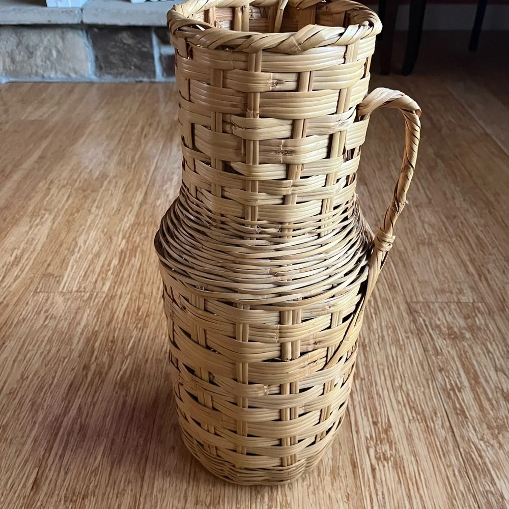 Woven Pier 1 1970s Tan Pitcher Vase