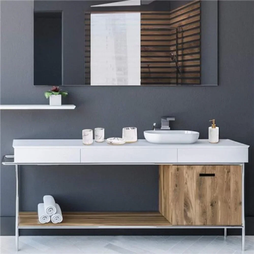 Bathroom Accessories Set, 5 Pcs Marble Look Bathroom Sets for Counter