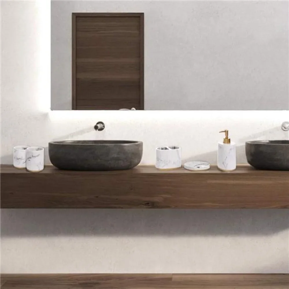 Bathroom Accessories Set, 5 Pcs Marble Look Bathroom Sets for Counter