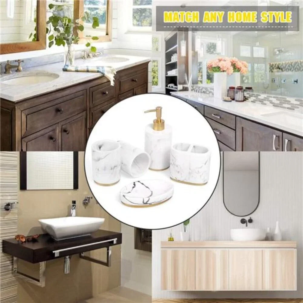 Bathroom Accessories Set, 5 Pcs Marble Look Bathroom Sets for Counter