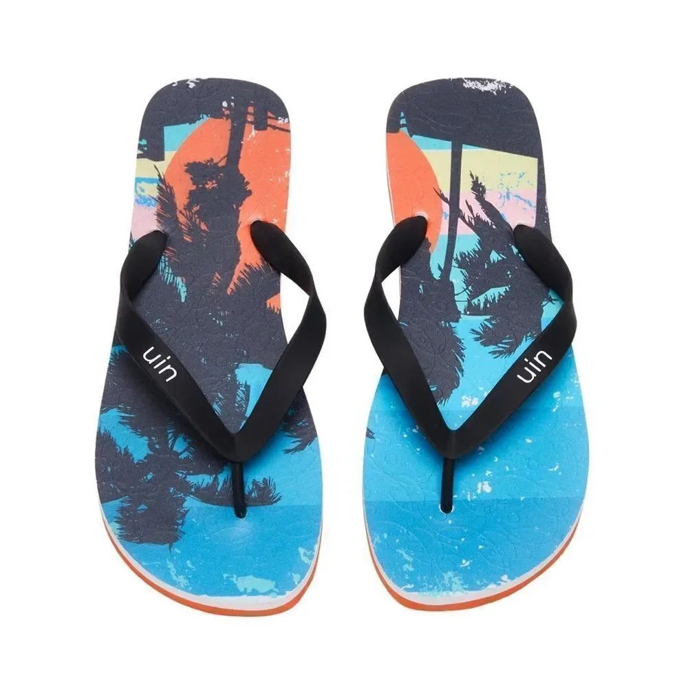 UIN Men's Flip Flops Summer Slippers Non Slip (Palm in Sunset 2 Blanes)