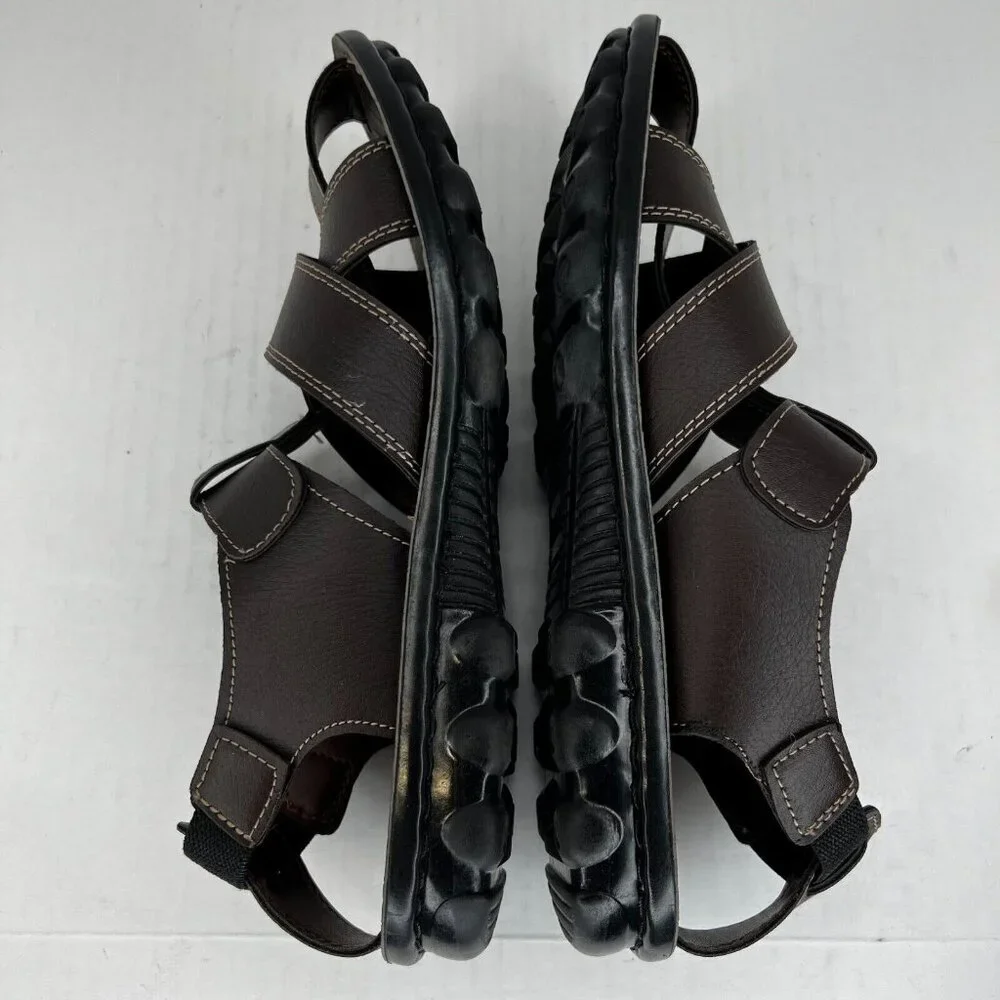 Odyssia Mens R312 Brown Leather Fisherman Straps Peep Toe Size 41 Dress Sandals