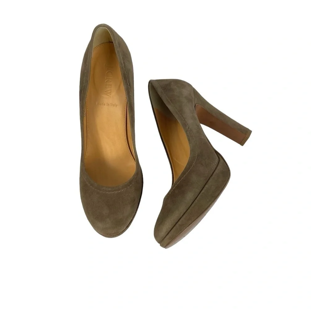 J. Crew Gray Taupe Suede Heels Size 8.5 Made in Italy