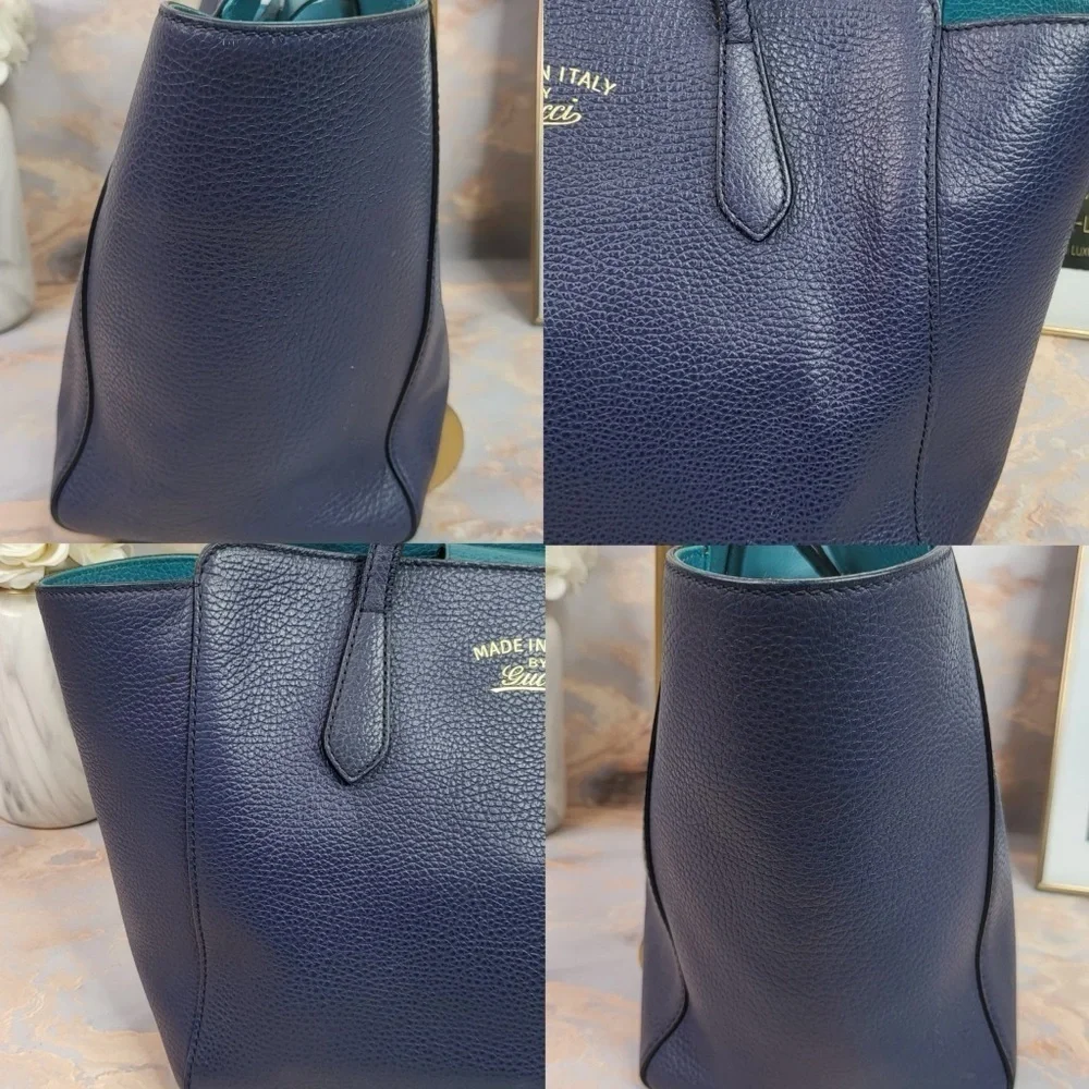 Gucci pebbled swing tote bag blue
