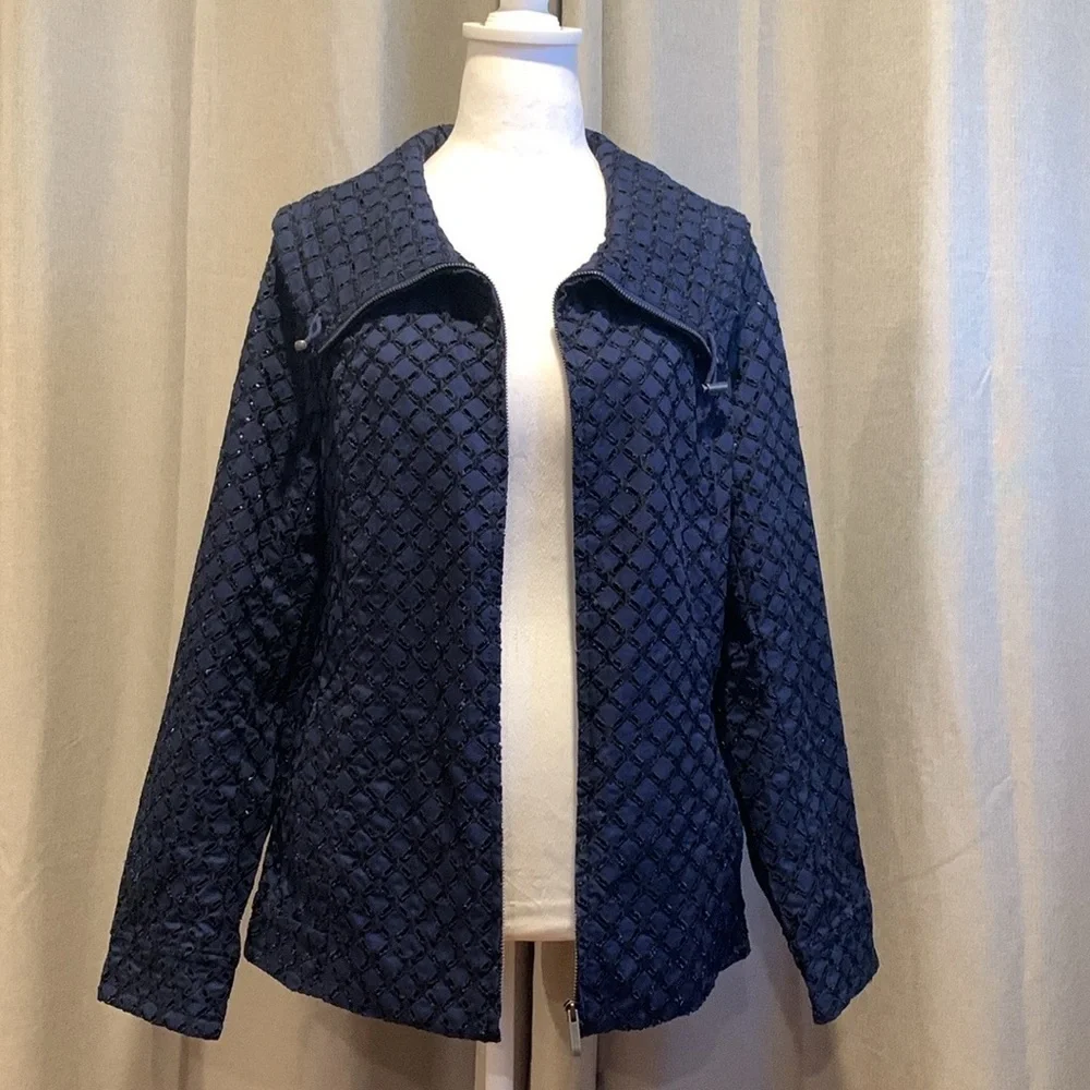 NWOT - Coldwater Creek Blue Full Zip Eyelet Jacket Size 12
