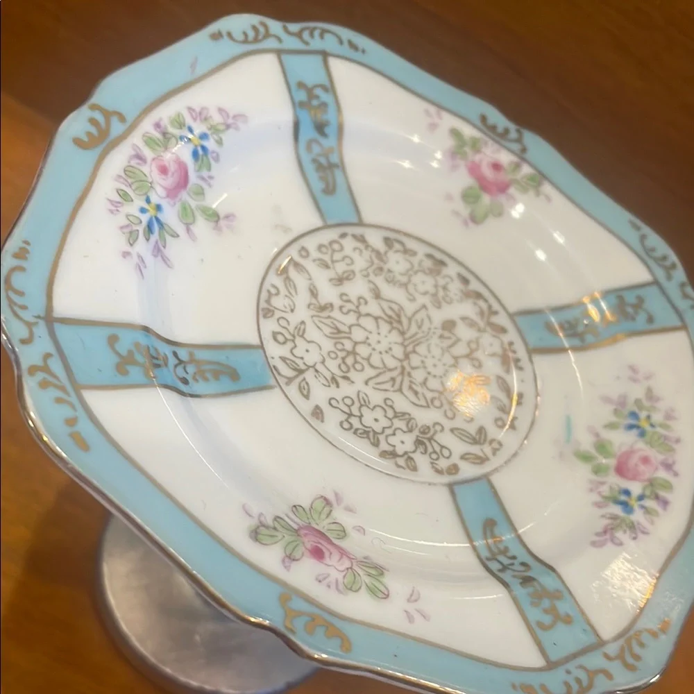 Floral Decorative Plate on Silver Stand