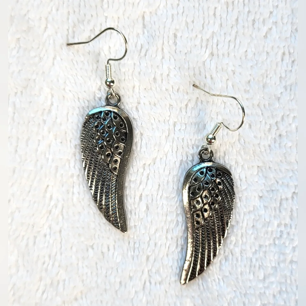 Silver Angel Wing Statement Dangle Earrings / Pierced